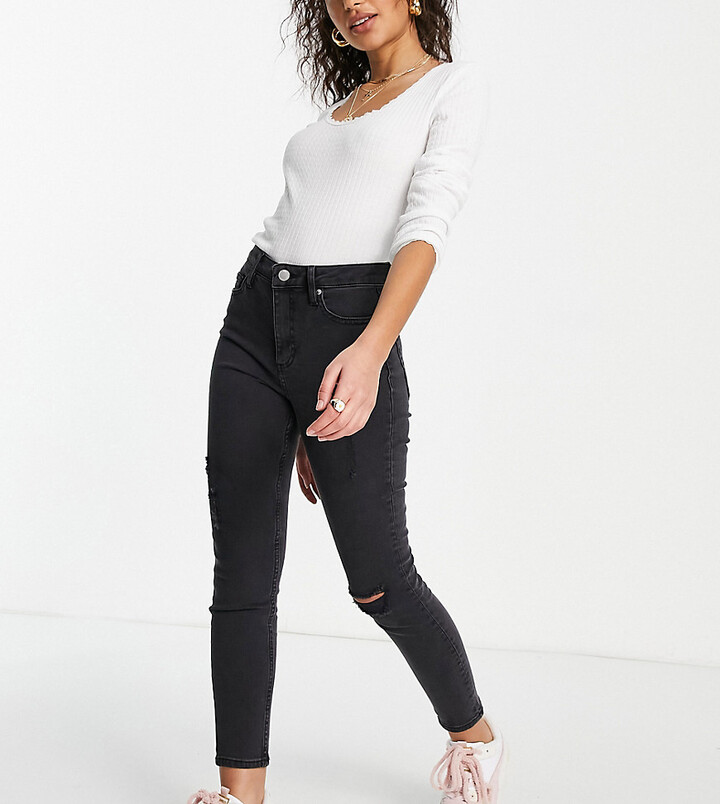 Miss Selfridge Petite Lizzie high waist authentic ripped skinny jeans in  black - ShopStyle