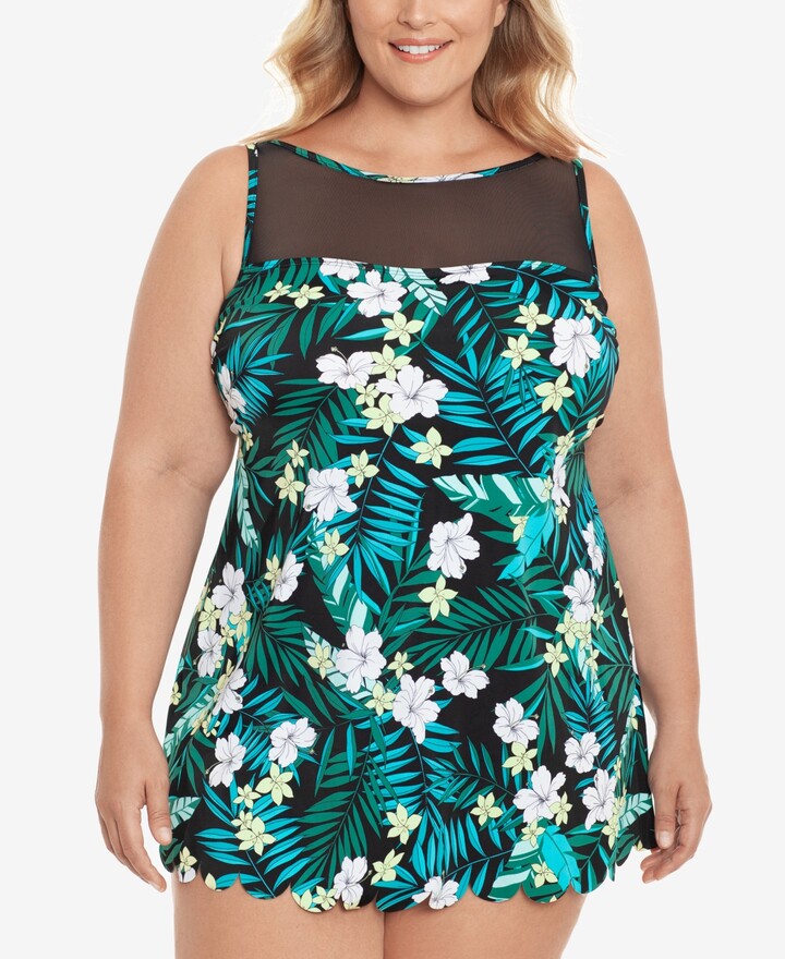 Swim Solutions Plus Size Tummy Control Swimdress, Created for Macy's