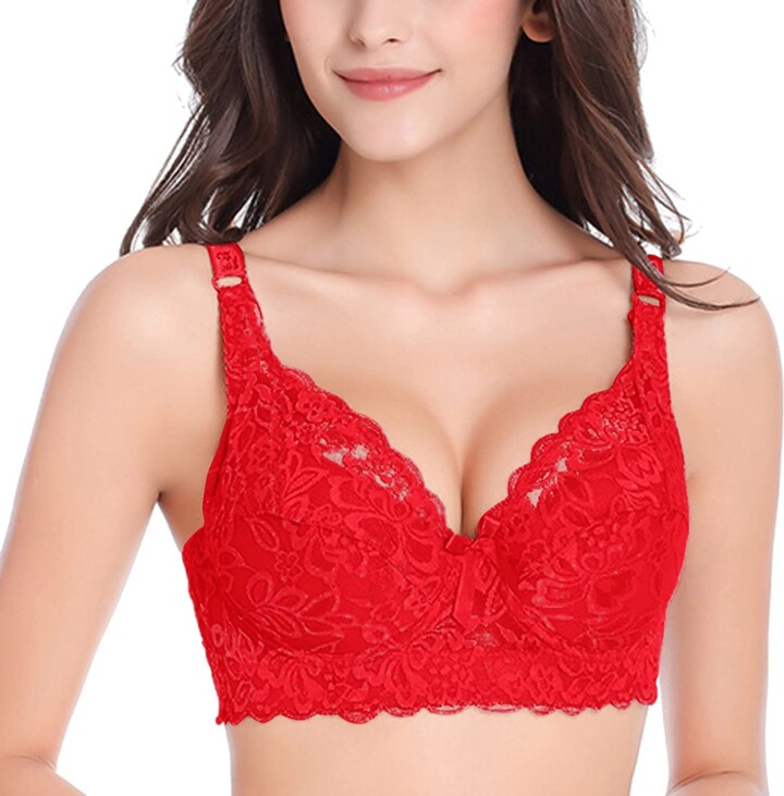 Plus Size Women's Lace Bra - Breathable V Neck Underwire Everyday Bra With Adjustable Straps