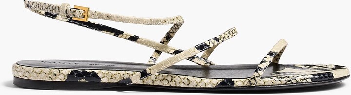 Loop Flat Sandal in Natural Python-Embossed Leather