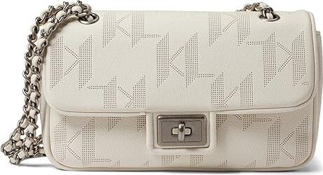 Karl Lagerfeld Paris Agyness Winter White and Gold Leather Shoulder Bag -  110XZA