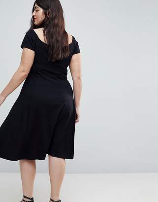 ASOS Curve CURVE Bardot Midi Skater Dress With Ruched Front
