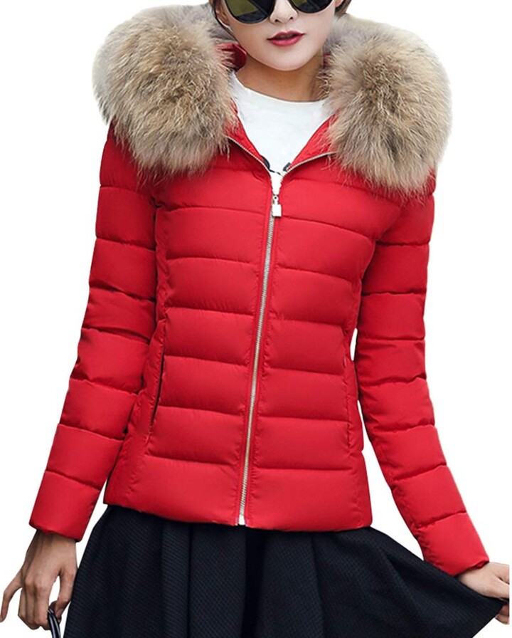 ORANDESIGNE Women's Down Coat with Fur Hood Thicker Winter Slim Quilted
