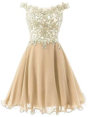 Cdress Short Homecoming Dresses Chiffon Cocktail Prom Dress Junior Party Gowns Lace Applique US