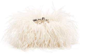 Alexander McQueen Ostrich feather-embellished leather knuckle clutch