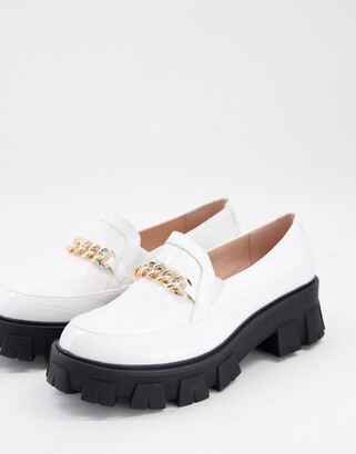 Raid Alessio chunky flat shoes with gold chain detail in white croc -  ShopStyle