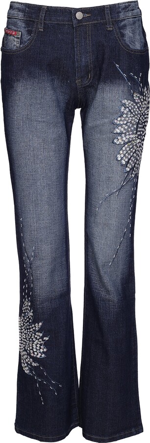Women's Boot cut stretch soft cotton Jeans mid waist Pants Black UK 4-14