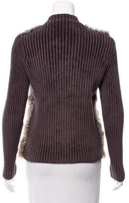Fendi Shearling-Panelled Crew Neck Sweater