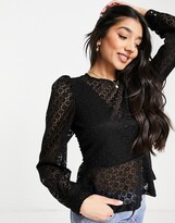 Thumbnail for your product : Morgan crochet lace peplum hem top in black
