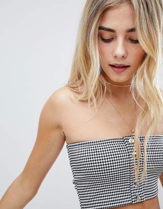 Honey Punch Bandeau Crop Top In Mini Check Two-Piece