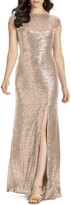 Thumbnail for your product : Dessy Collection Sequin Cap-Sleeve Cowl-Back Column Gown w/ Slit