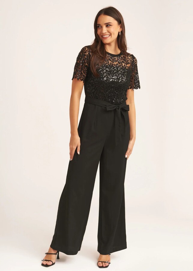 Wide Leg Boohoo Black Lace Jumpsuit Lace Bardot Wide Leg Jumpsuit