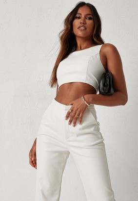 Missguided Dani Mice X White Faux, White Faux Leather Top