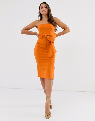 Laced In Love bandeau maxi scuba dress with bow detail in burnt orange