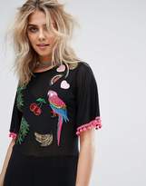 Thumbnail for your product : boohoo Parrot Embroidered Mesh Maxi Dress