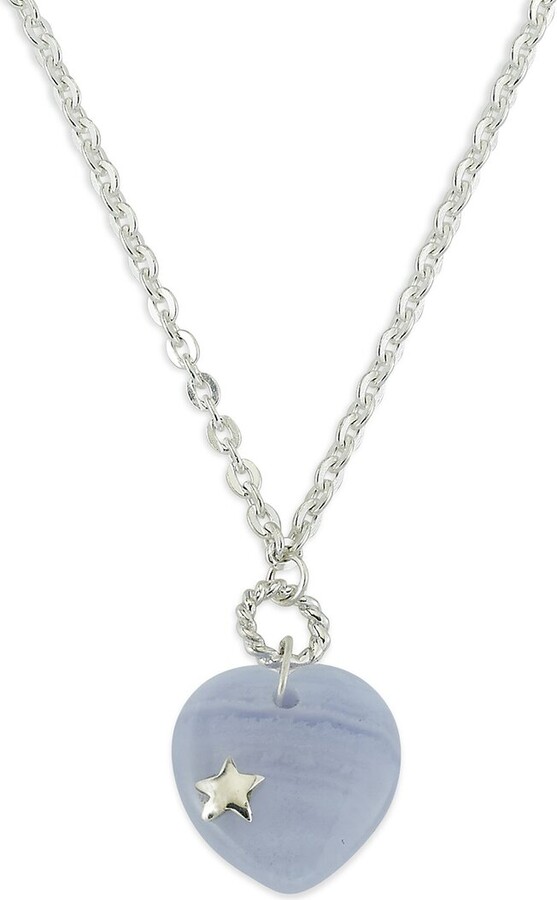Samuel B. Silver 15.00 ct. tw. Blue Lace Agate Heart Charm Necklace