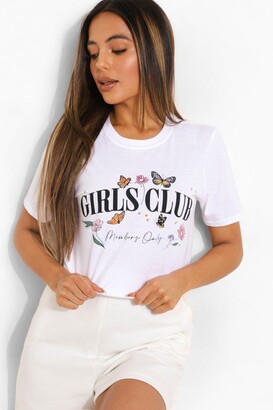 boohoo Petite Girls Club Slogan Crop T-shirt