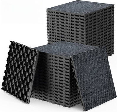 POPULUS TRADING 12'' L X 12'' W Carpet Floor Plastic Interlocking Deck Tile,36Pcs Included,Gray