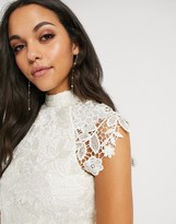 Thumbnail for your product : Paper Dolls Tall high neck cap sleeve lace midi dress in winter white
