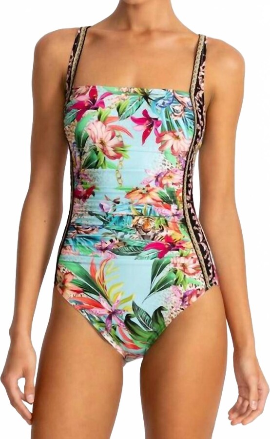 Johnny Was Marilyn Ruched One Piece In Miller Tigre Scarf Print