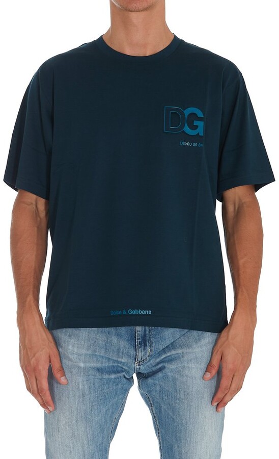 Mens T-shirts Dolce & Gabbana T-shirts for Men Dolce & Gabbana Logo Cotton Crewneck T-shirt in Dark Blue Black 