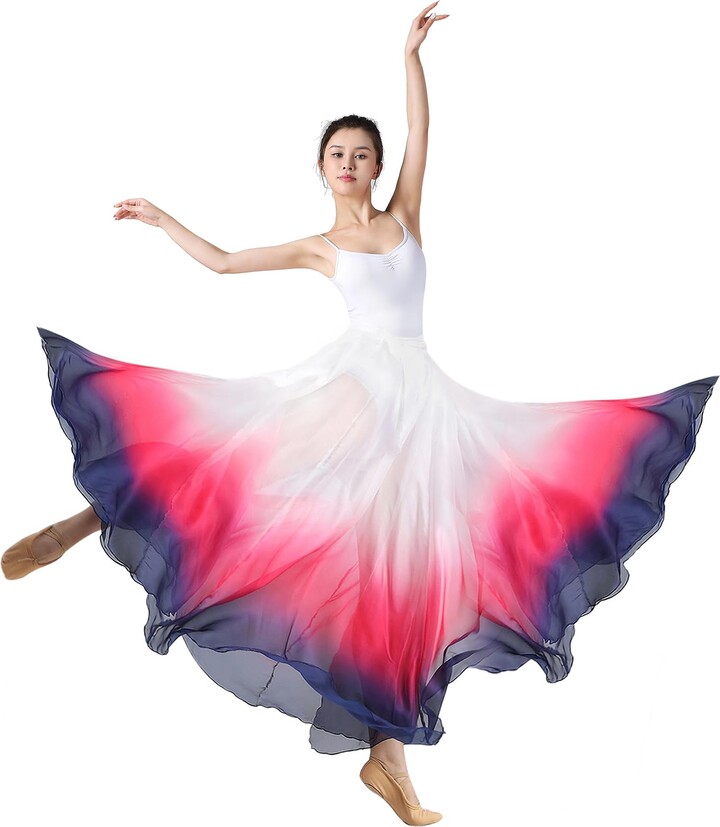 Z&X Women's Lyrical Dance Skirt Gradient Color Chiffon Long Swing Sheer ...