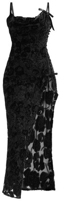 Alessandra Rich Rose Velvet-devoré Bias-cut Slip Dress - Black