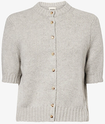 KHAITE Womens Heather Grey Nora Round-Neck Stretch-Cashmere Cardigan S