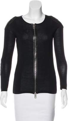 Burberry Leather-Trimmed Zip-Up Cardigan