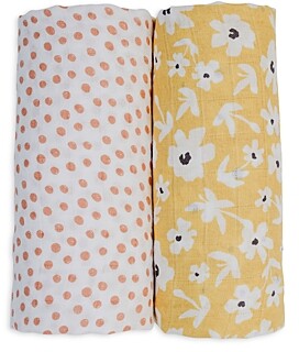 Lulujo Wildflower and Dots Printed Cotton Muslin Blankets, Pack of 2 - Baby
