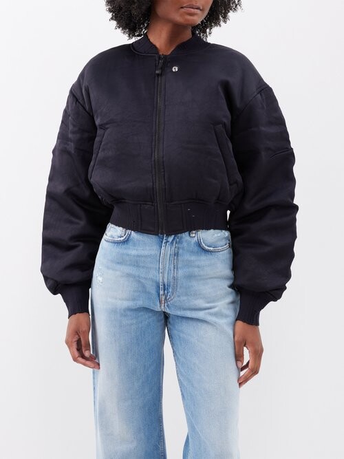 HUGO - Cropped satin bomber jacket with ruched sleeves