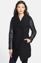 Thumbnail for your product : Dawn Levy DL2 by 'Cece' Faux Leather Sleeve Wool & Cashmere Coat