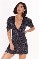 Thumbnail for your product : Nasty Gal Womens Polka Puff Sleeve Wrap Mini Dress - Black - 12