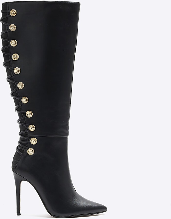River Island Ladies Black Patent Knee High Boots Black Patent Over