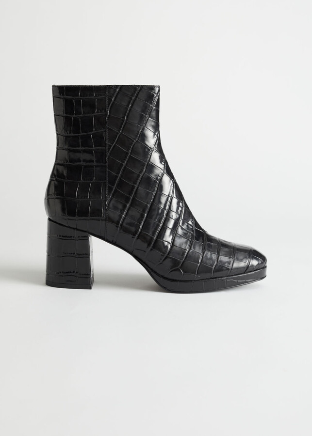 croc effect ankle boots
