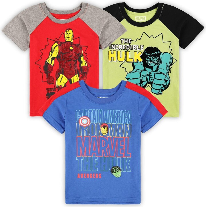 Children's Apparel Network Little Boys and Girls Blue, Red, Green The Avengers Graphic 3-Pack T-shirt Set - Blue, Red, Green