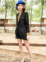 Thumbnail for your product : Choies Black Lapel Puff Sleeve Trench Coat With Asymmetric Hem