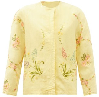 By Walid Ilana Upcycled Floral-embroidered Linen Jacket - Yellow