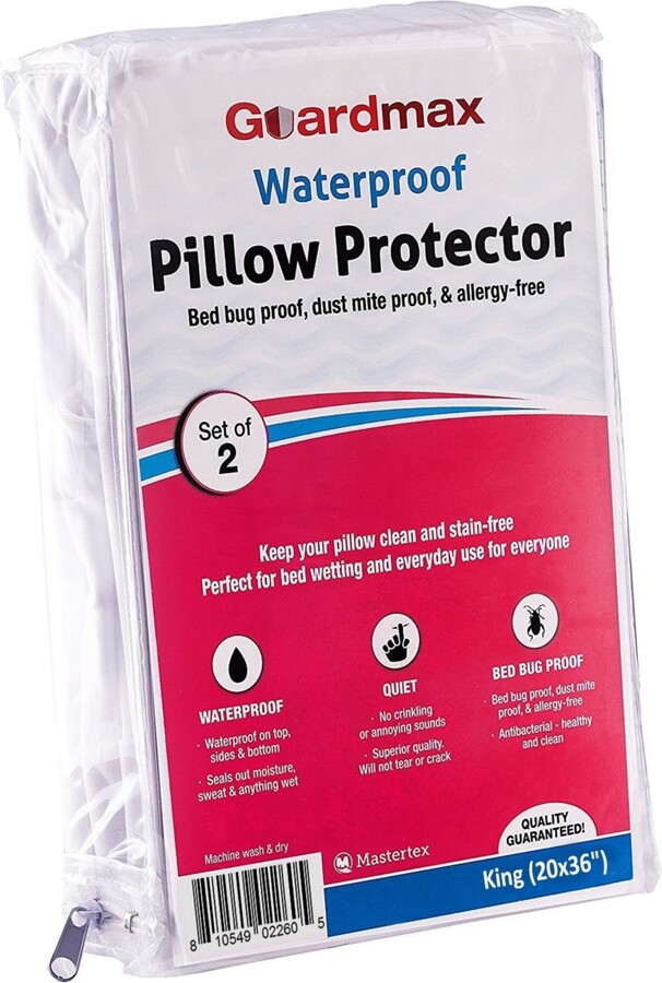 Guardmax Waterproof Zippered Pillow Protector - King Size - 2 Pack