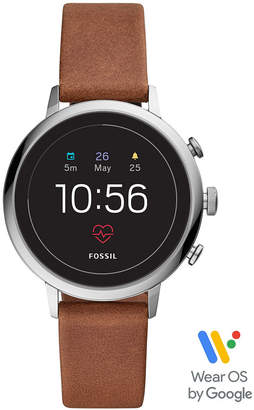 Fossil Women Tech Venture Gen 4 Hr Brown Leather Strap Touchscreen Smart Watch 40mm, Powered by Wear Os by Google