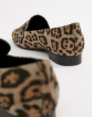 ASOS DESIGN Wide Fit Milestone loafer flat shoes in leopard