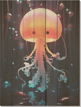 Highland Dunes Cute Jellyfish For Nursery I - Jellyfish On Wood Print