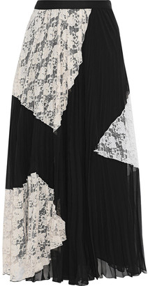 Derek Lam 10 Crosby Corded Lace-paneled Pleated Gauze Maxi Skirt