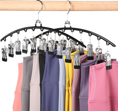 Legging Organizer For Closet, Metal Yoga Pants Hangers W/10 Clips Holds 20 Leggings/Hats/Jeans/Skirts Space Saving Closet Organizers And Storage, (Bla