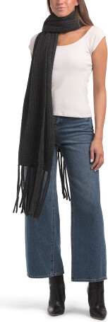 TJMAXX Extrafine Merino Wool Blend Ribbed Wrap With Fringe Trim For Women, Nylon/Merino Wool/Alpaca