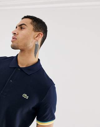 Lacoste tipped sleeve polo in navy