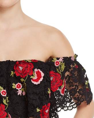 Olivaceous Embroidered Lace Off-the-Shoulder Top