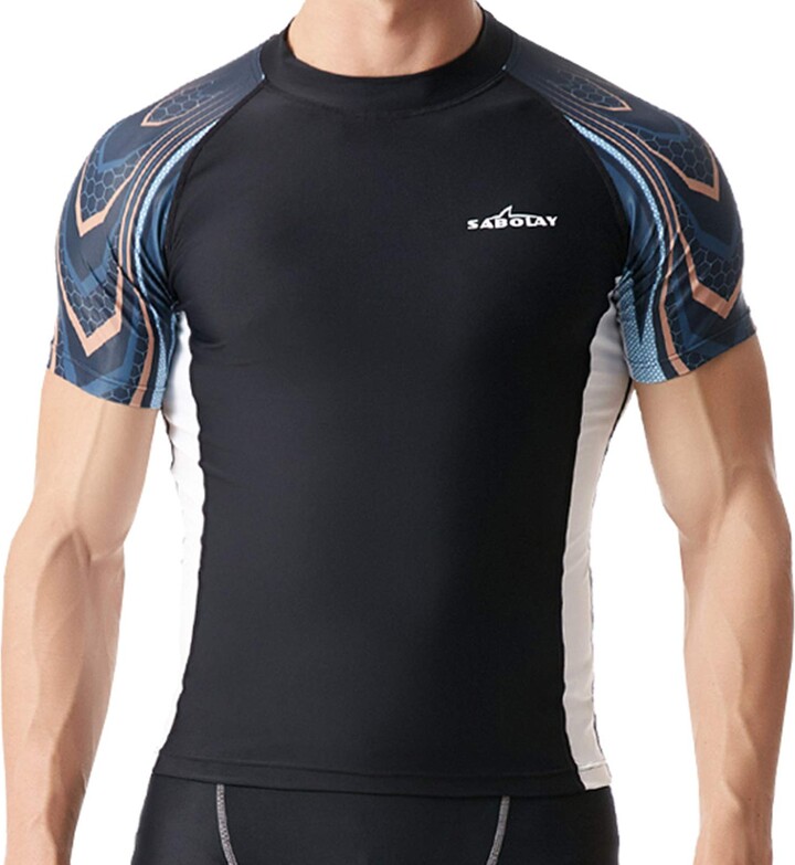 FEOYA Men's Classic Swim Shirt Plus Size Summer Rash Vest Short Sleeve Swim  Tops for Water Sports Black01 5XL - ShopStyle