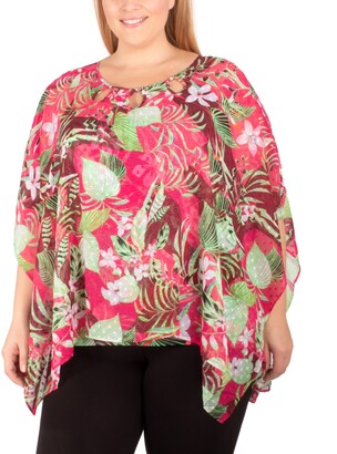NY Collection Plus Size Printed Poncho Top