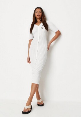 Knitted Button Missguided White Midi Dress White Mock Pearl Strap